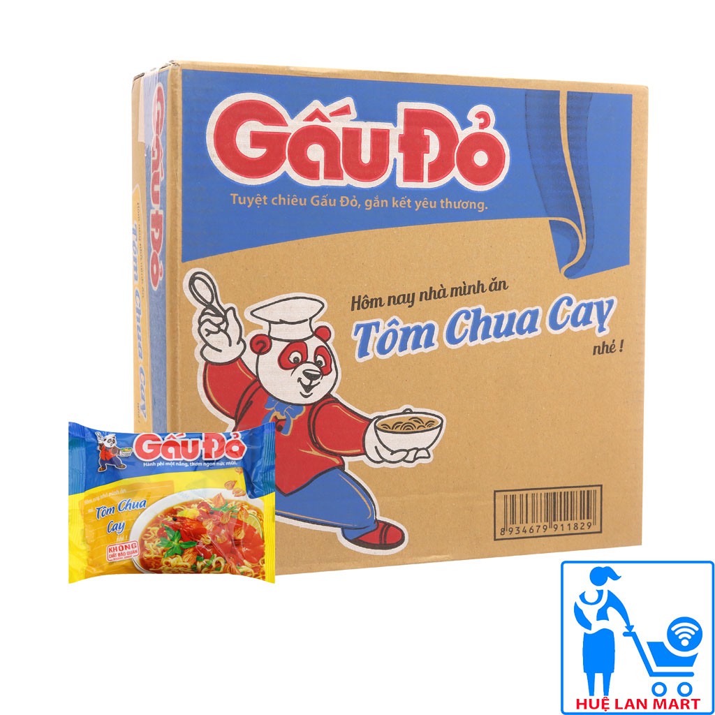 Mì Ăn Liền Gấu Đỏ Tôm Chua Cay Thùng 30 Gói x 65g/gói