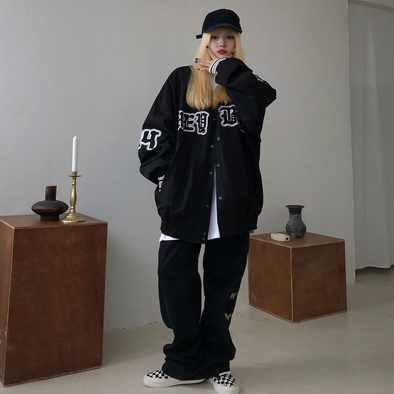 , Áo khoác bomber jacket hình thêu, áo đôi, dù 2 lớp, gió,Form Rộng Ulzzang, unisex,, áo size lớn