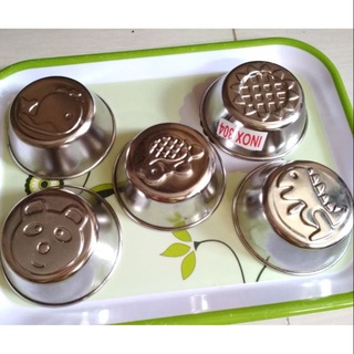 Bộ 10 khuôn làm bánh flan, rau câu hình thú - inox 304 - có nắp