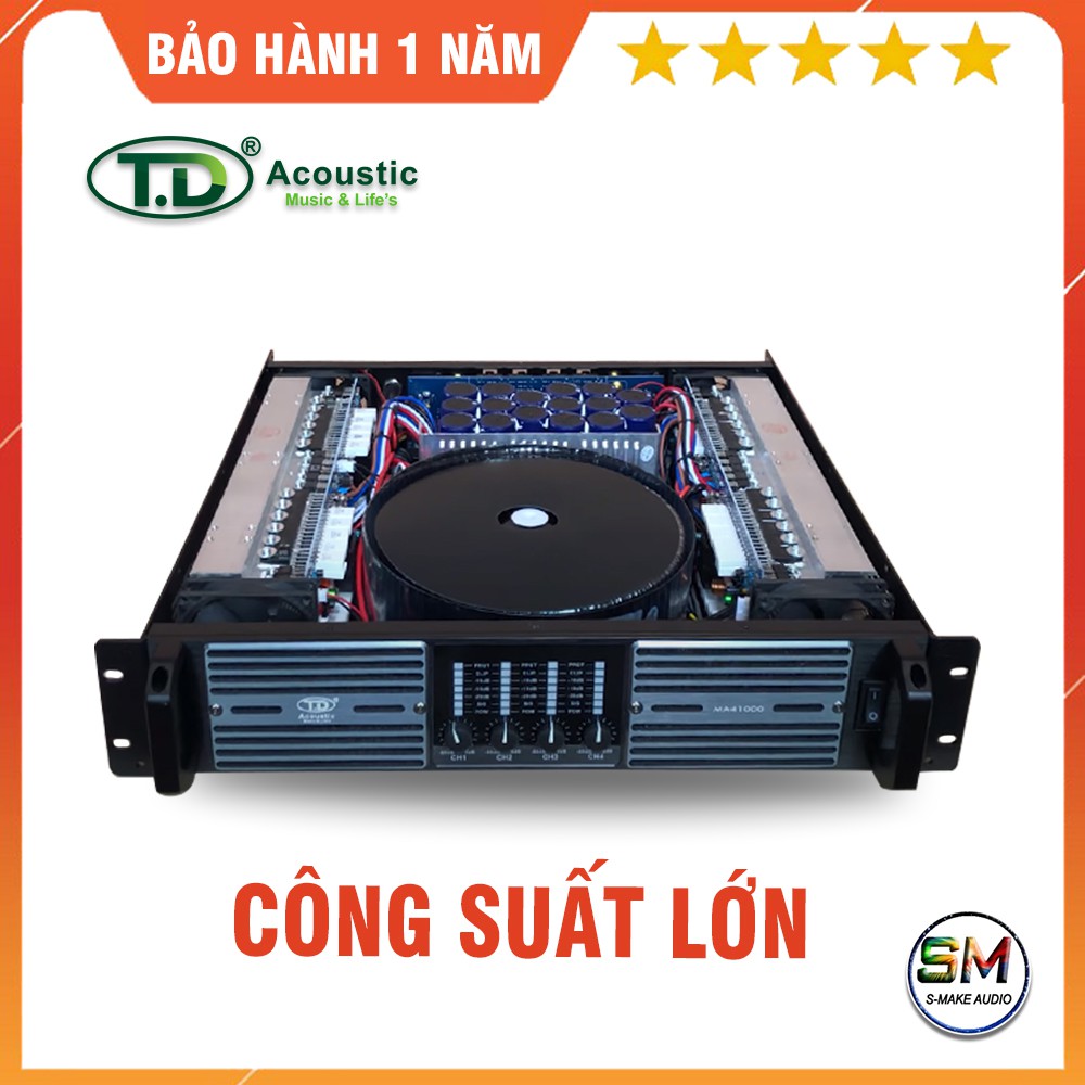 Cục đẩy công suất 4 kênh TD Acoustic MA41000 - Main công suất 4 kênh đánh 2 đôi loa bass 30 - smake audio