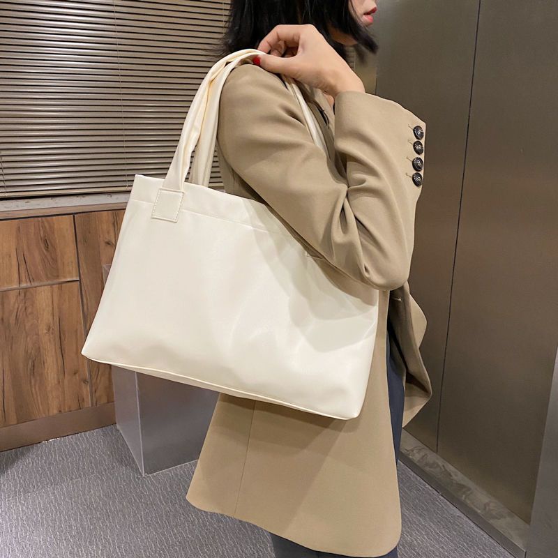 Túi Tote Da PU Mềm Màu Đen / Trắng / Nâu Cỡ Lớn Phong Cách Vintage