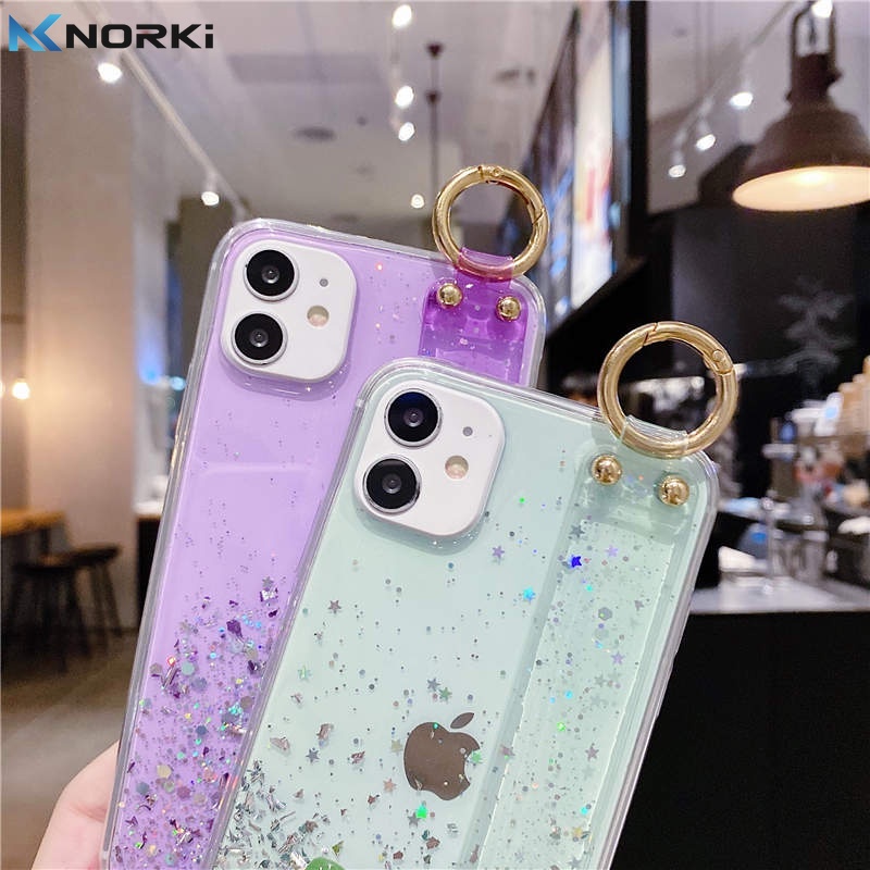 Ốp Điện Thoại Mềm Màu Gradient Có Dây Đeo Tay Cho Realme C21Y C25Y C20 C12 C11 C3 C2 A1K 8 Pro 7 Pro 7i