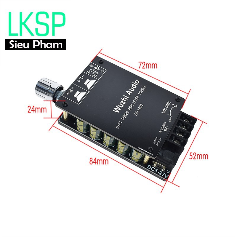 Mạch Khuếch Đại Âm Thanh HIFI Bluetooth 5.0 2x100W ZK-1002