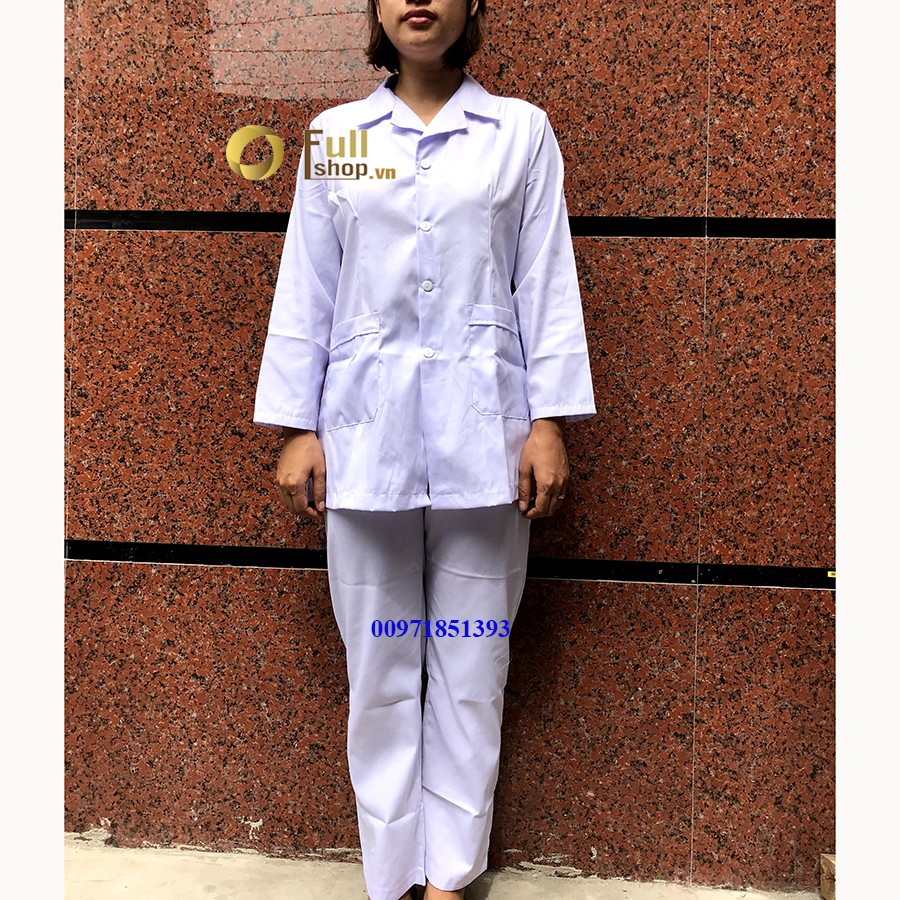 Bộ quần áo blouse trắng y tá, điều dưỡng, dược sĩ dài tay nam nữ