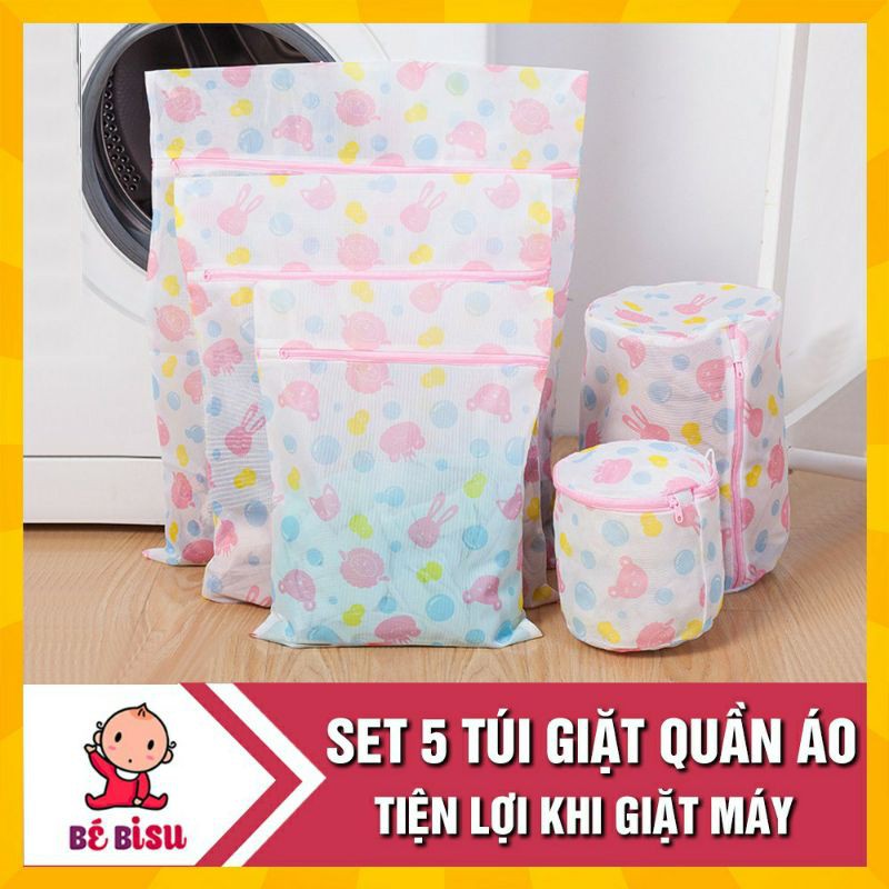 Túi giặt đồ máy giặt hình hoa set 5 chiếc, túi lưới giặt quần áo tiện lợi