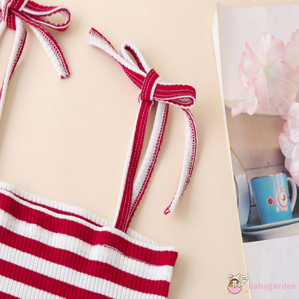 Áo Yếm Không Tay Kẻ Sọc + Quần Dài Co Dãn Cho Bé Gái