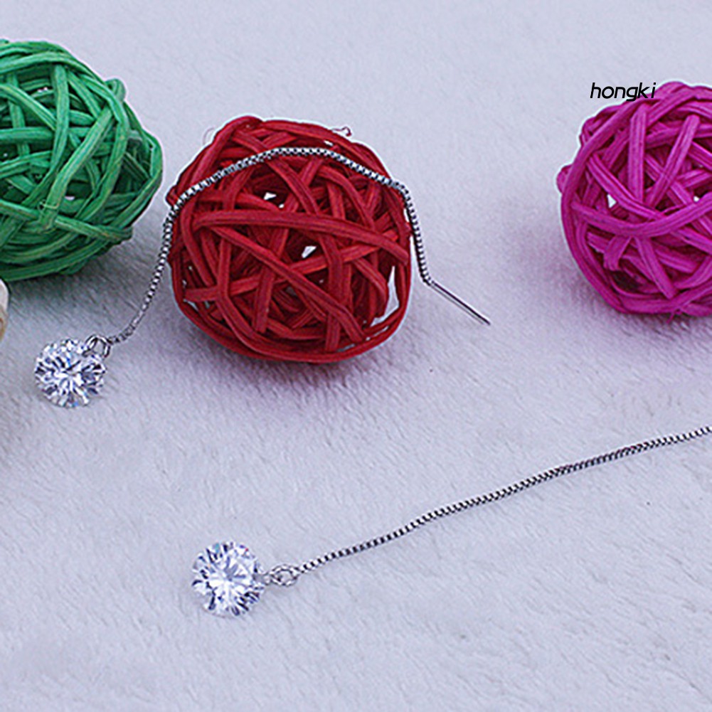 Bông tai nữ dáng dài mạ bạc đính đá zircon thời trang