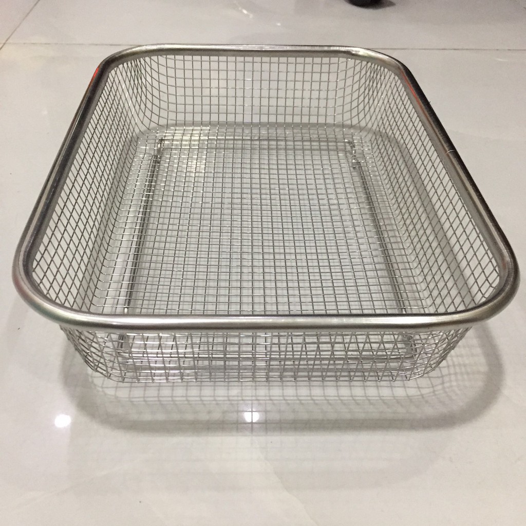 Rổ lưới bằng inox có đế đựng rau củ quả, đựng dụng cụ bền, sáng đẹp - kích thước 30cm - 22cm - 6cm