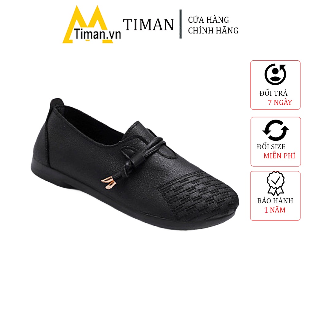 Giày lười nữ đế bệt da cao cấp TIMAN KM01 thời trang êm chân bảo hành 1 năm