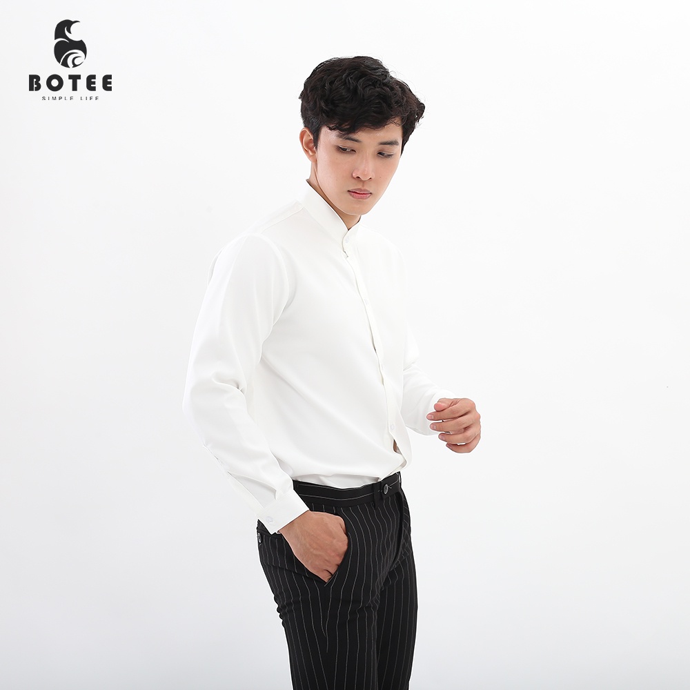 [Mã LT50 giảm 50k đơn 250k] Áo sơ mi nam BOTEE Cổ Tàu màu trắng form rộng dài tay cao cấp | BigBuy360 - bigbuy360.vn