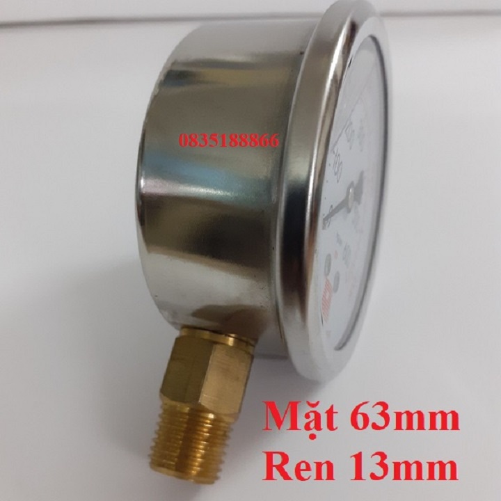 Đồng hồ đo áp suất, áp lực, nước hơi khí nén Pro Instrument 600Kg/cm2 mặt có Dầu 63mm