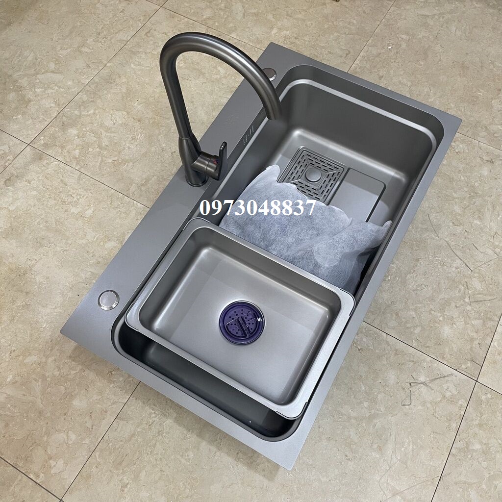 Chậu rửa chén bát 1 hố lớn SUS 304 (KT 78-46) Công Nghệ Nano Siêu Cấp Chống Bám Dính, Chống Trầy Xước