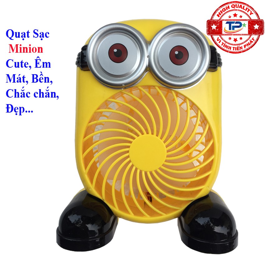 Quạt sạc tích điện mini hình Minion thiết kế cute xinh xắn dễ thương gió mạnh chạy êm, rất tiện lợi