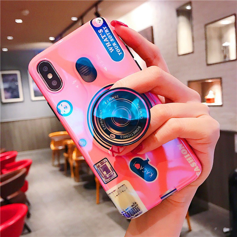 Samsung Note 8 9 S7 Edge S8 S9 S10 Plus Lite J3 J5 J7 Pro 2017 J330 J530 J730 Pink Blue Camera Fashion Holder Soft Cases