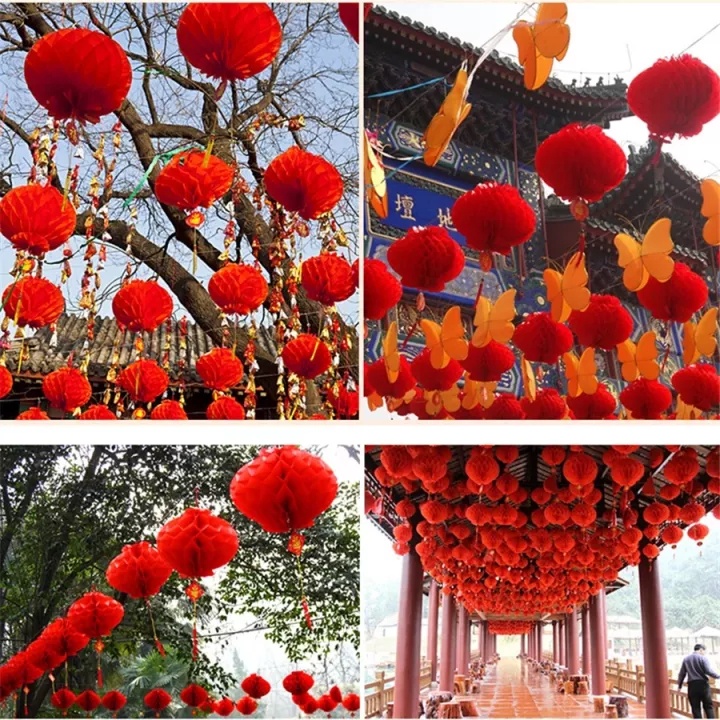 1 lồng đèn giấy họa tiết tổ ong chống thấm nước phong cách Trung Hoa trang trí nhà