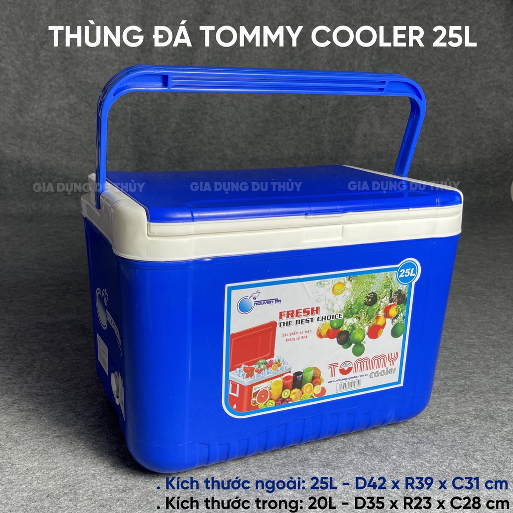 Thùng đá vuông 25  có van xả nhựa chính phẩm không chứa BPA an toàn cho sức khỏe - Tommy Cooler 25L