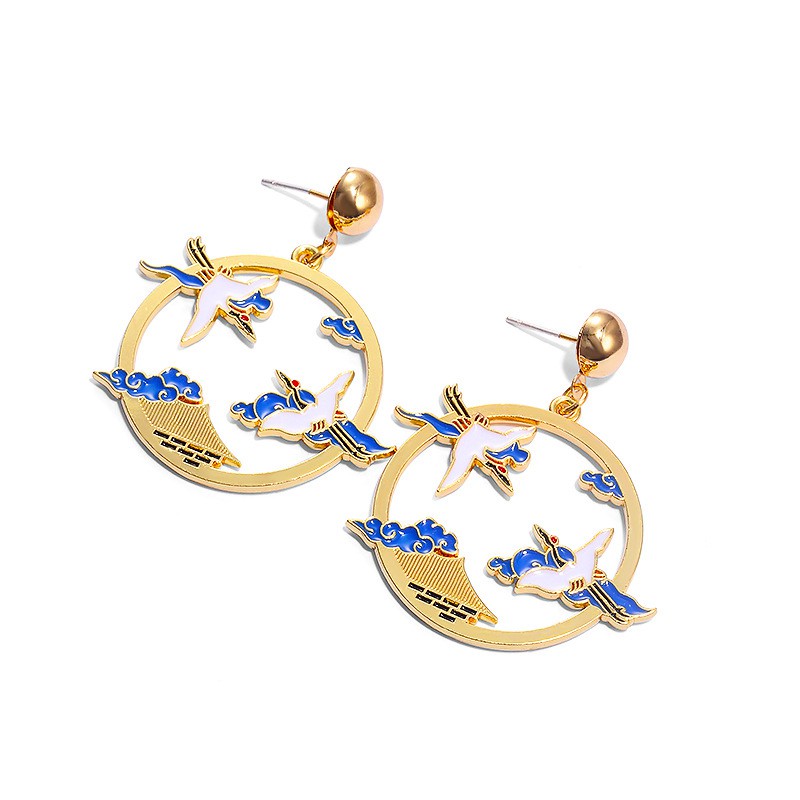 Bông Tai Dáng Dài Hình Chim Hạc Phong Cách Trung Hoa