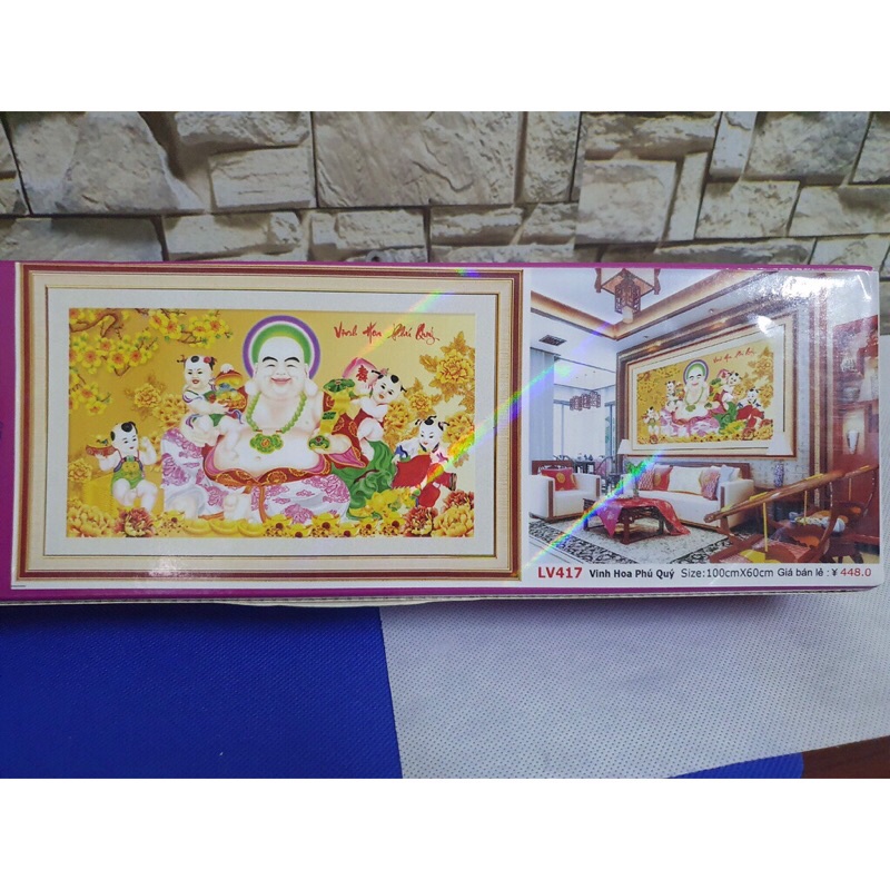 Tranh đính đá phật di lạc KT:100x60cm .Tranh gắn đá chưa gắn