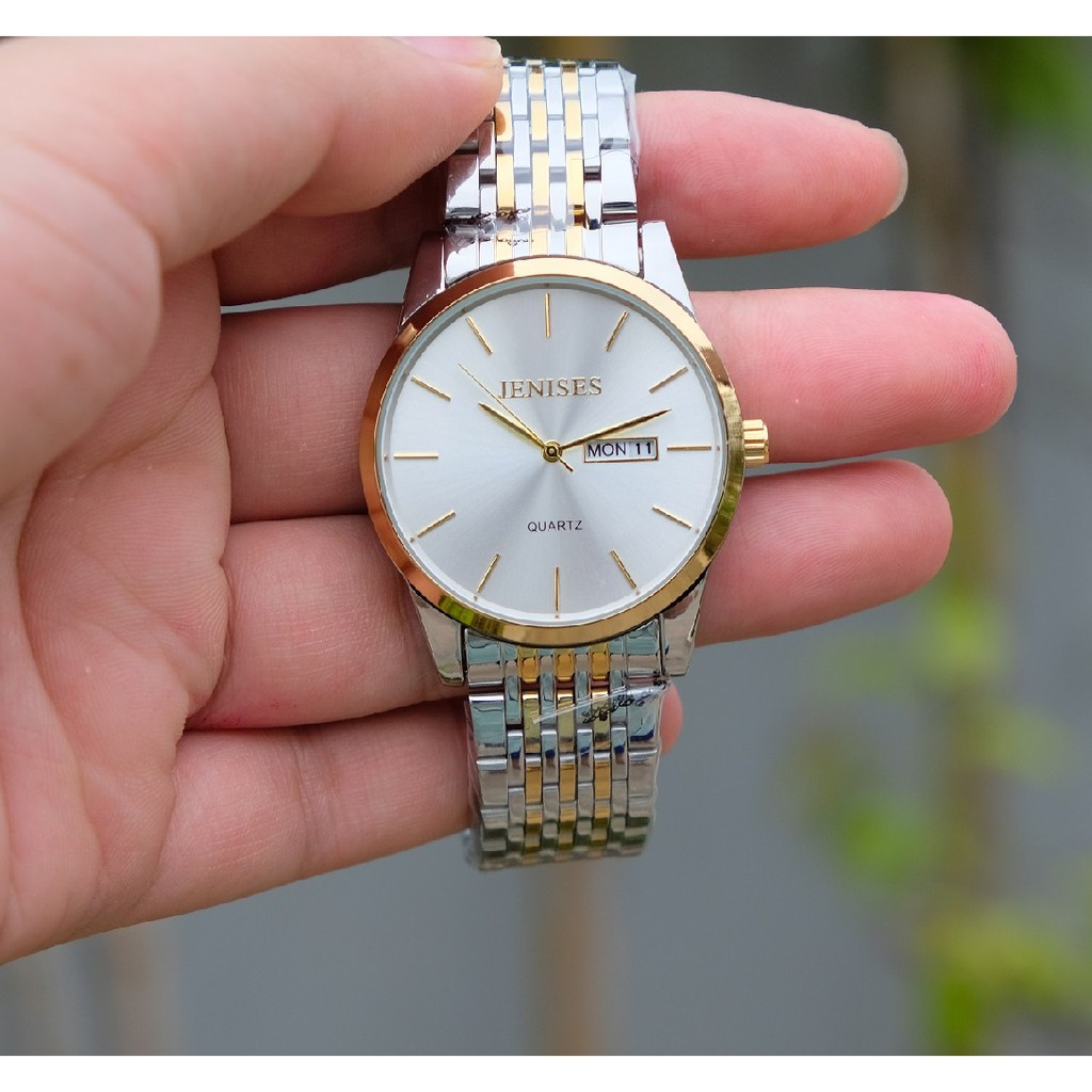 Đồng Hồ Nam Cao Cấp JENISES JAPAN Mặt Trắng,Khung Thép Không Gỉ Có Lịch Sang Trọng