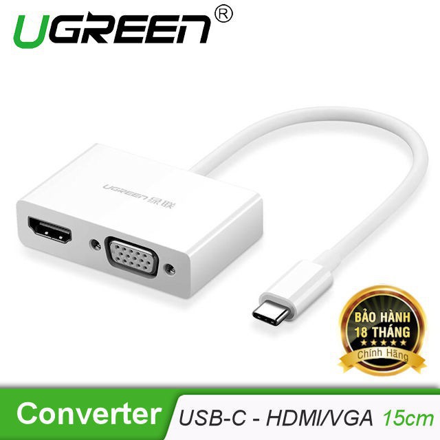 UGREEN 30843 - Cáp Chuyển USB Type C to HDMI và VGA Cao Cấp - HÀNG Chính Hãng