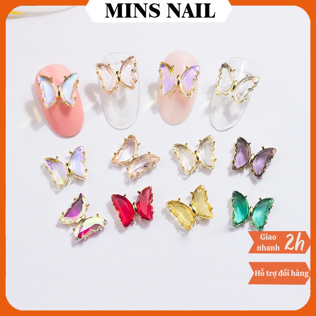 Charm bướm nail đính đá, Charm nail gắn móng, phụ kiện nail cao cấp