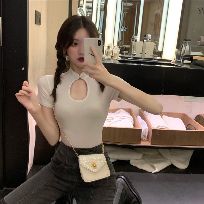 DUNEA Áo Thun Dệt Kim Cổ Đứng Dáng Ôm Thiết Kế Trẻ Trung Cho Nữ