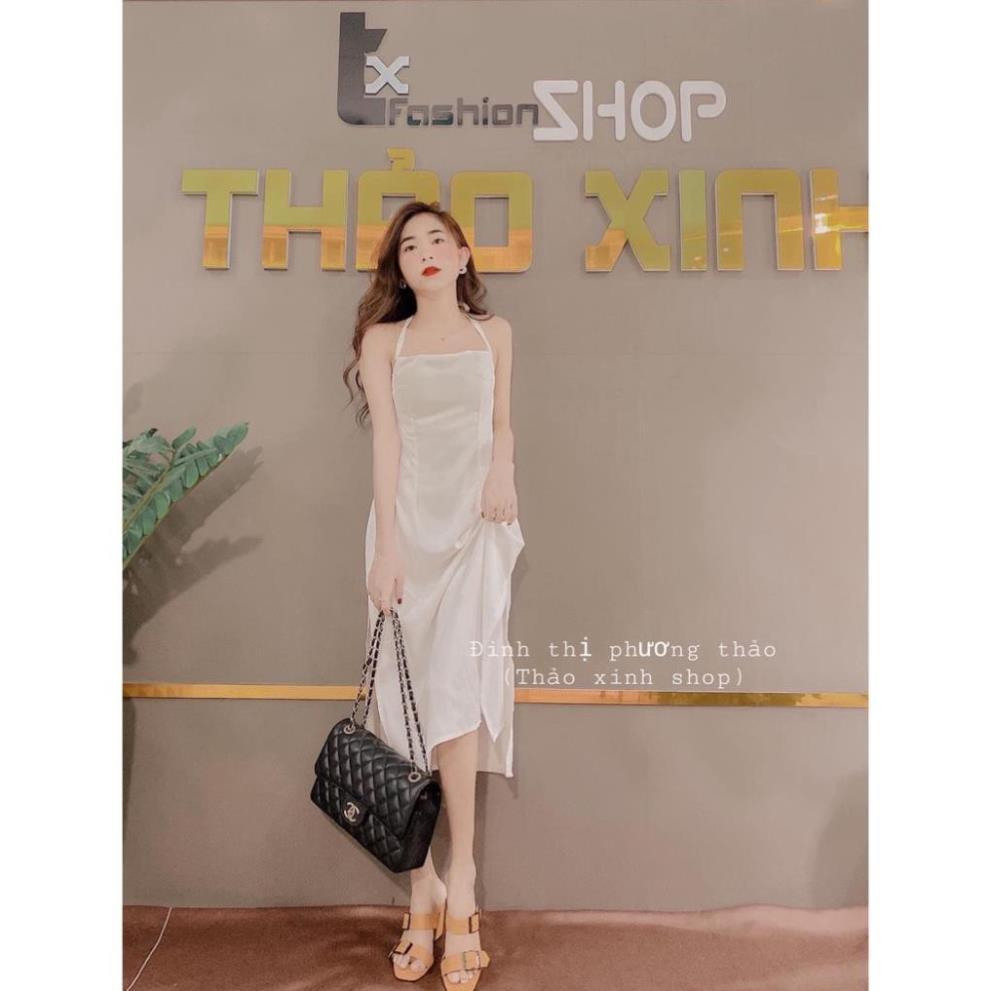 VÁY MAXI TRẮNG XẺ TÀ HỞ LƯNG - ĐẦM ĐŨI TRẮNG ĐI BIỂN 2 DÂY CỔ YẾM MẶC NHIỀU KIỂU ULZZANG sexy