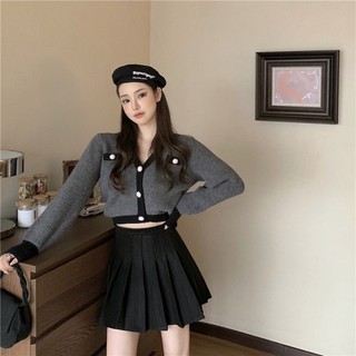 [Order taobao]( có tách set) Set áo len croptop chân váy xếp ly đen
