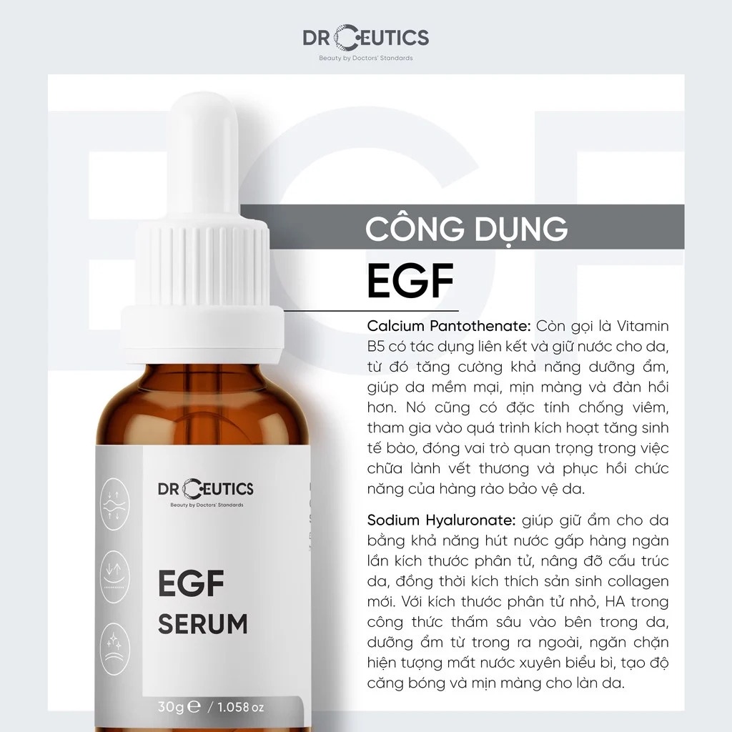 Serum EGF Drceutics tăng trưởng biểu bì - Phục Hồi, Trẻ Hóa Da; Giúp Da Căng Bóng; Mờ Nếp Nhăn, Chống Lão Hóa Da