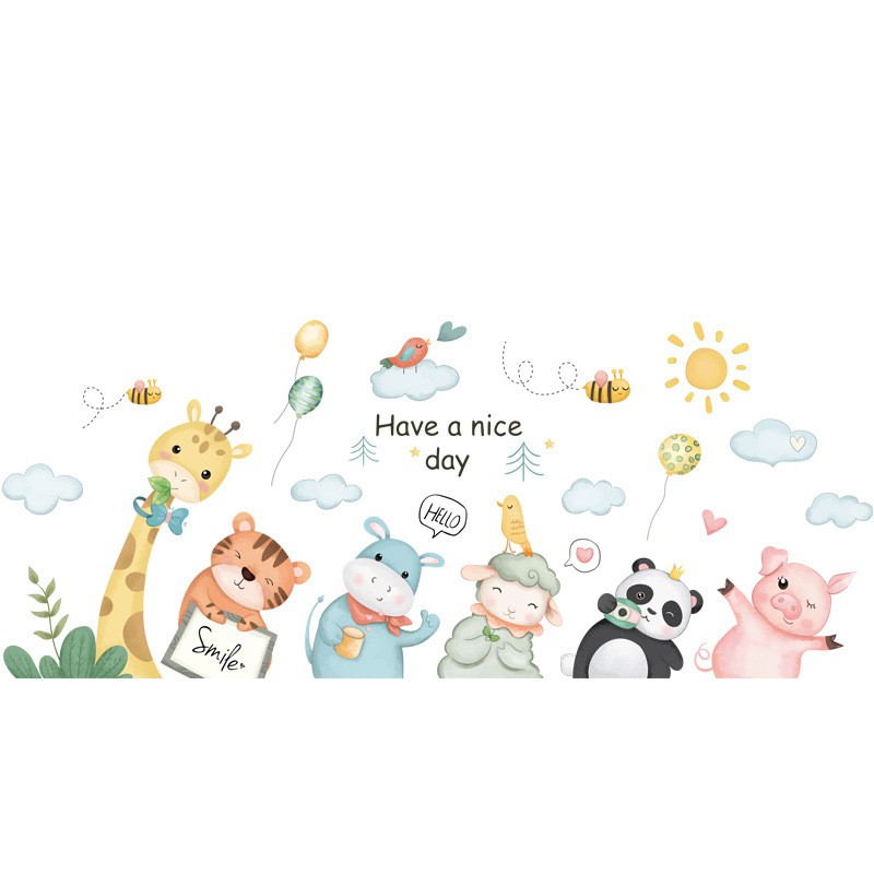 Decal dán tường hình động vật siêu cute Have a nice day