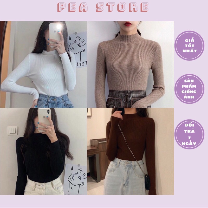 (Ảnh thật/Sẵn) Áo len tăm dài tay giữ nhiệt cổ 3 phân - Áo len tăm cổ 3 phân