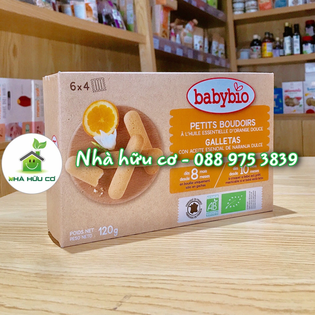 BABYBIO - Bánh ăn dặm hữu cơ cho bé từ 8m vị cam BABYBIO 120g - Date: 10/9/2023 - Nhà hữu cơ