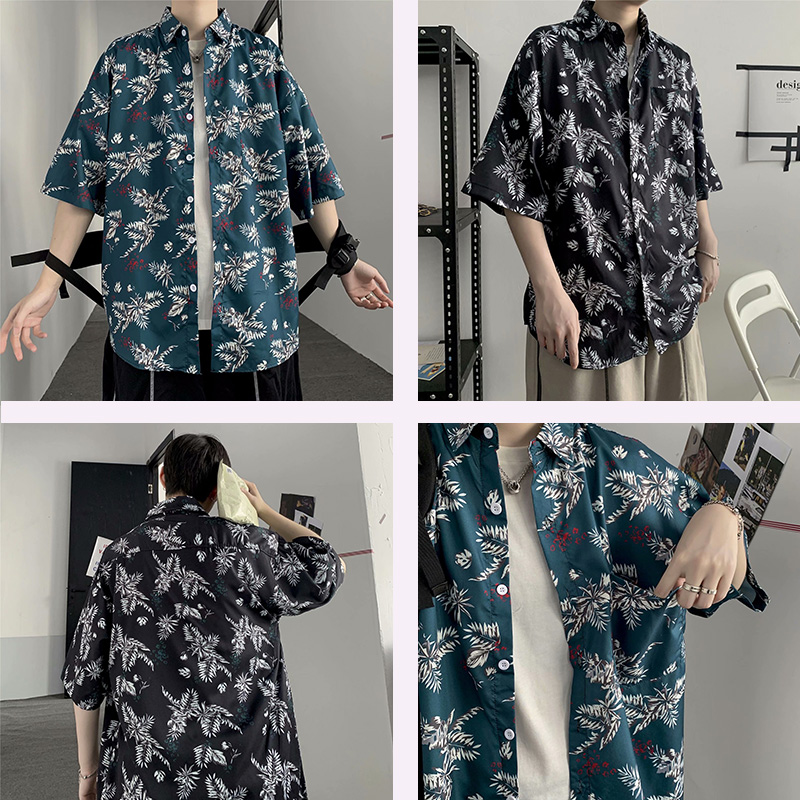Áo sơ mi họa tiết lá, nam và nữ giống nhau, (tặng kèm tất)
