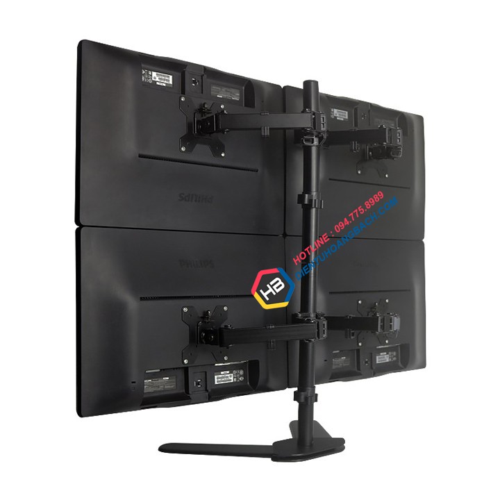 Giá Treo 4 Màn Hình Máy Tính M044 17 - 27 Inch Chân Đặt Bàn - Tay Đỡ Bốn Màn Hình Xoay 360 Độ - Tải Trọng 8Kg