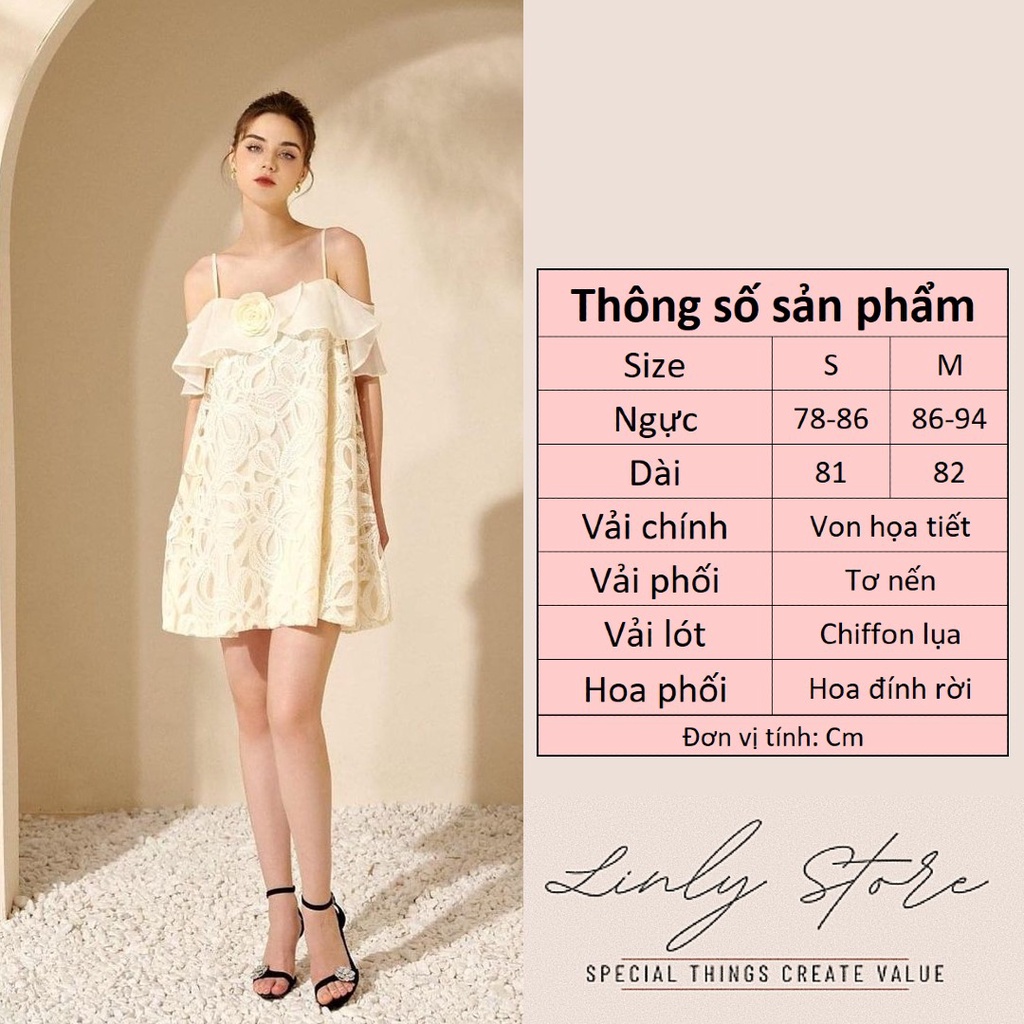 Váy 2 dây nữ phối cổ [Linly Store] Đầm kiểu nữ tiểu thư V-VHD4