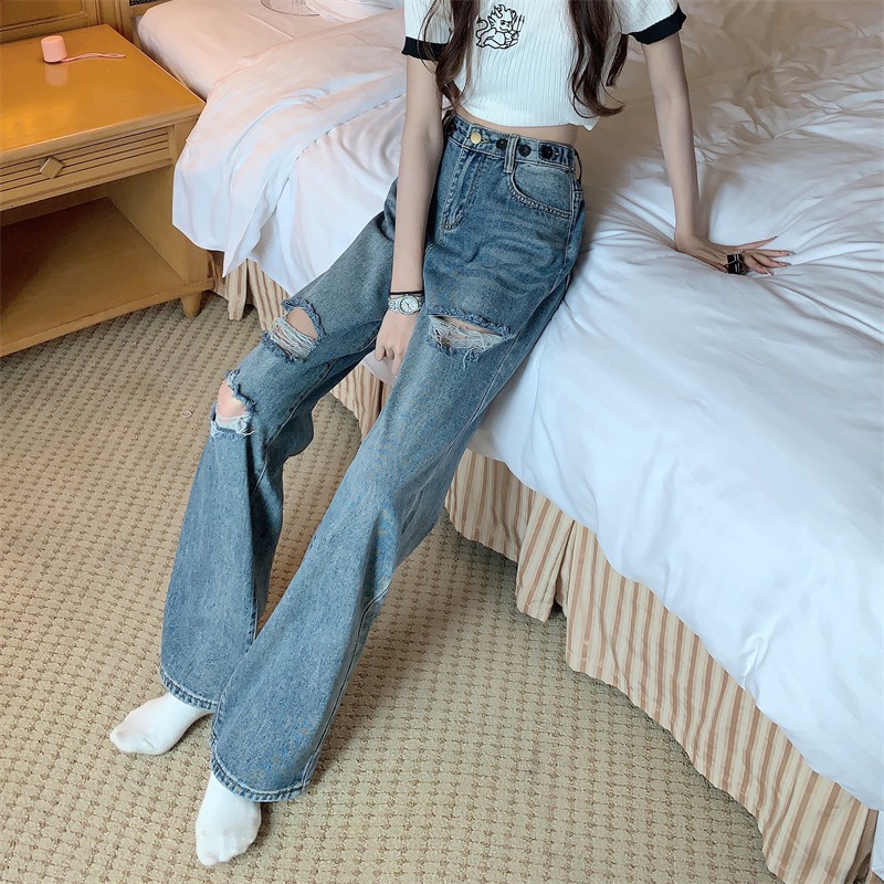 Quần Jeans Nữ Lưng Cao Ống Rộng Thời Trang Hàn Quốc Cá Tính
