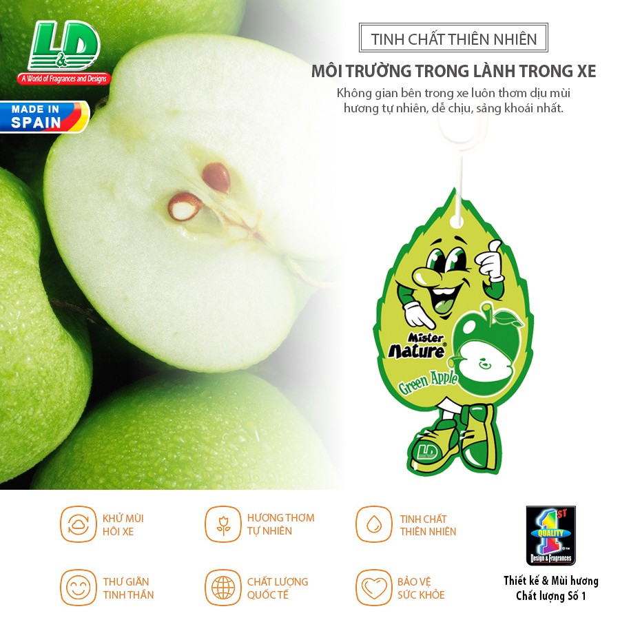 [Mã BMBAU50 giảm 10% đơn 99k] Lá Thơm Nụ Cười May Mắn L&amp;D Mister Nature Green Apple Nhập Khẩu Chính Hãng