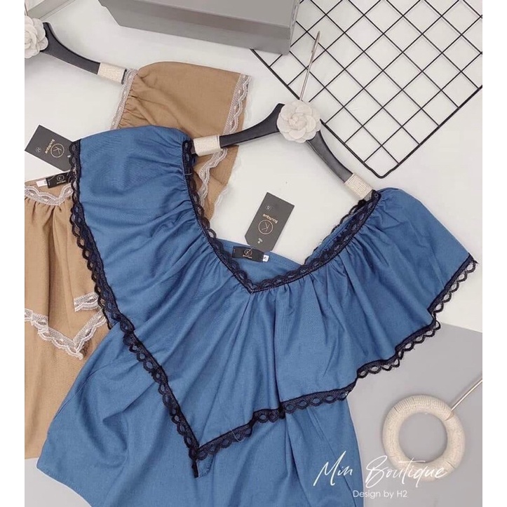 Set đồ nữ áo bèo viền ren sooc sịn hàng quảng châu cao cấp | BigBuy360 - bigbuy360.vn