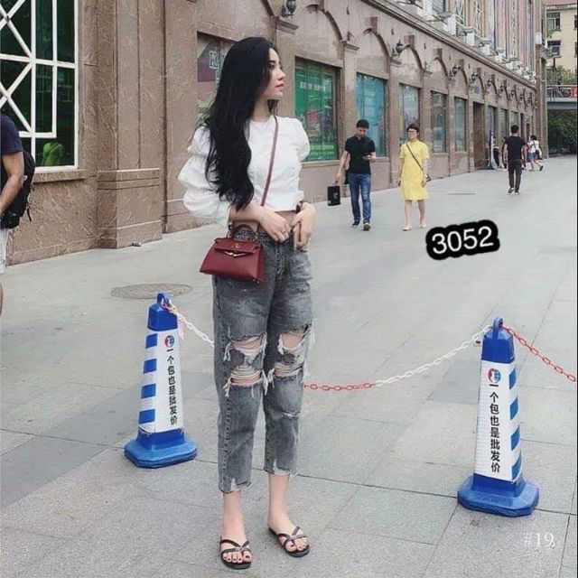 Quần baggy rách màu muối tiêu