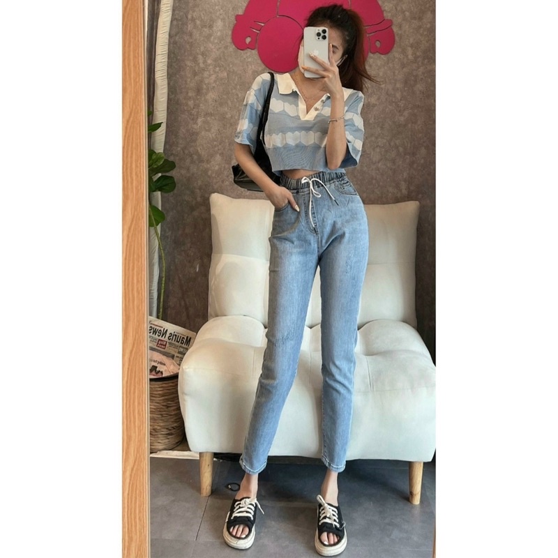 Quần baggy lưng thun chất jeans co giãn 40-65kg (biihome)