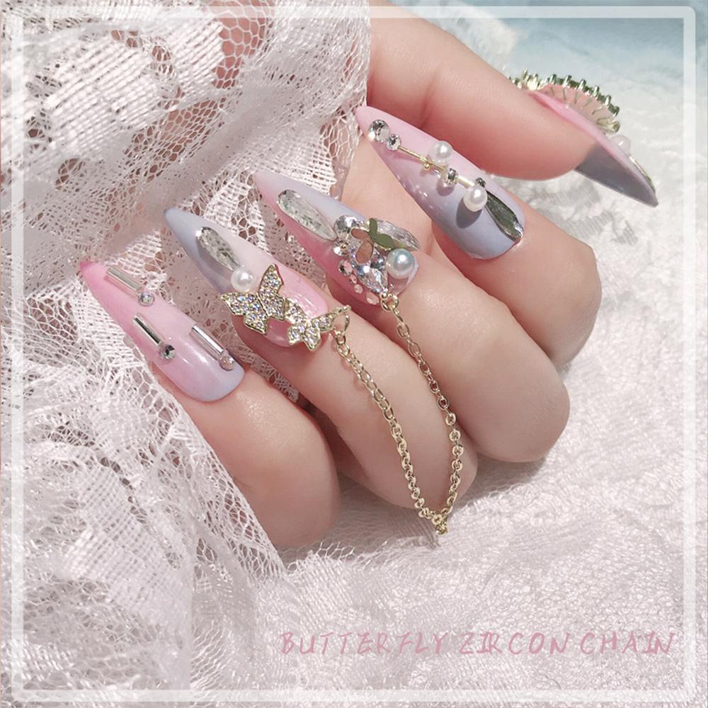 Phụ Kiện Trang Trí Móng Tay Chống Rơi Tiện Dụng|Mặt Dây Chuyền Kim Loại Hình Bướm Sang Trọng