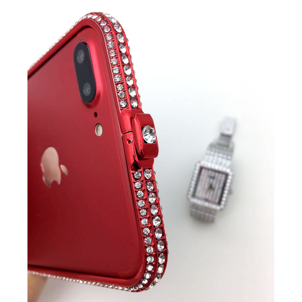 Ốp viền iphone X đính đá + Bộ Skin dán cùng màu máy đẹp lộng lẫy ( Bộ sản phẩm ĐỎ ĐÔ)