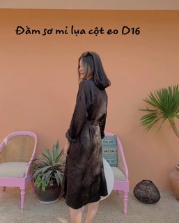 Bigsize Đầm sơ mi lụa cột eo D16