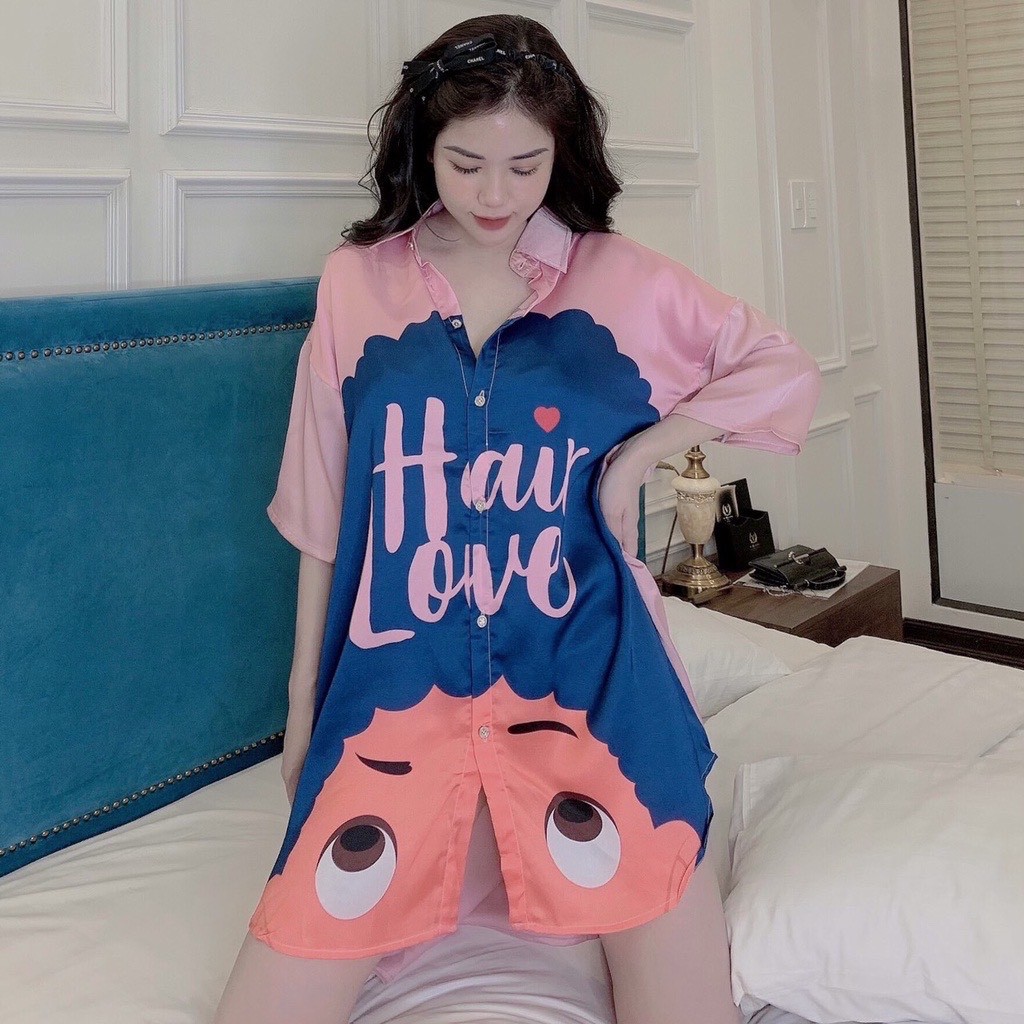 Đầm Váy Ngủ Sơ Mi Lụa - Đầm Mặc Nhà Sơ Mi Lụa Hoạt Hình Quyến Rũ chất satin cao cấp | BigBuy360 - bigbuy360.vn