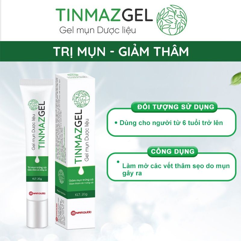 TINMAZGEL Gel chấm mụn trứng cá giảm thâm giảm nám, sẹo - thành phần tự nhiên, lành tính dùng cho mọi loại da tube 20g