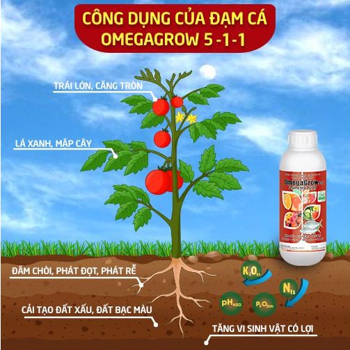 Phân Bón Lá Đạm Cá Đậm Đặc Nhập Khẩu Từ Mỹ (500ml), Omega Grow 5-1-1 chuyên dùng cho hoa hồng,cây kiểng,rau màu...