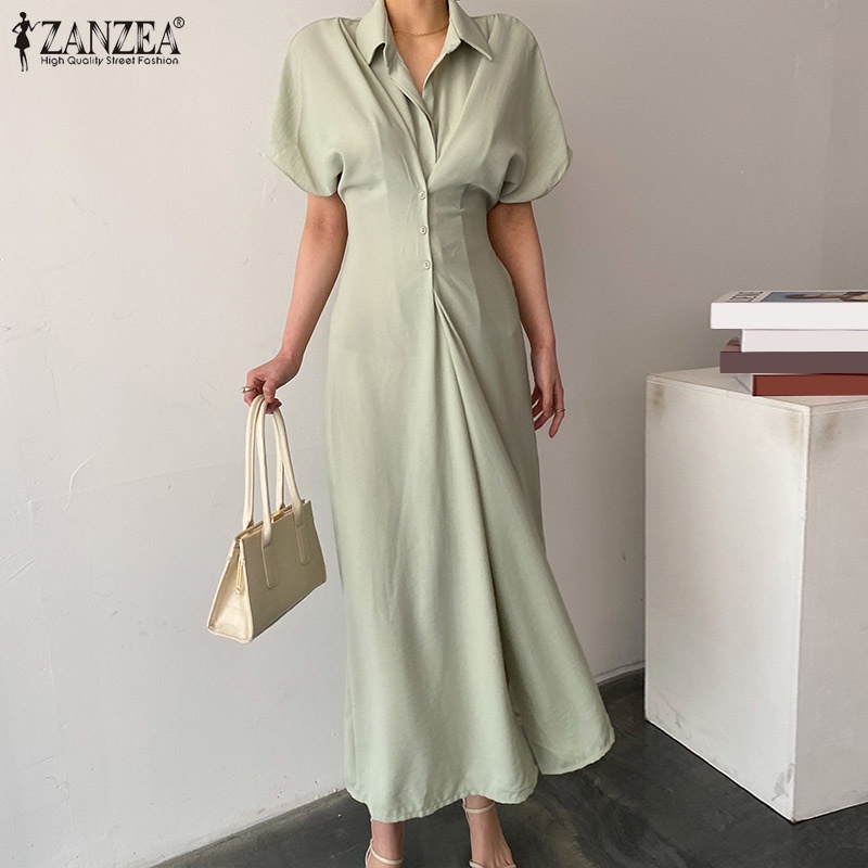 Đầm ZANZEA ngắn tay cổ bẻ thời trang Hàn Quốc cho nữ