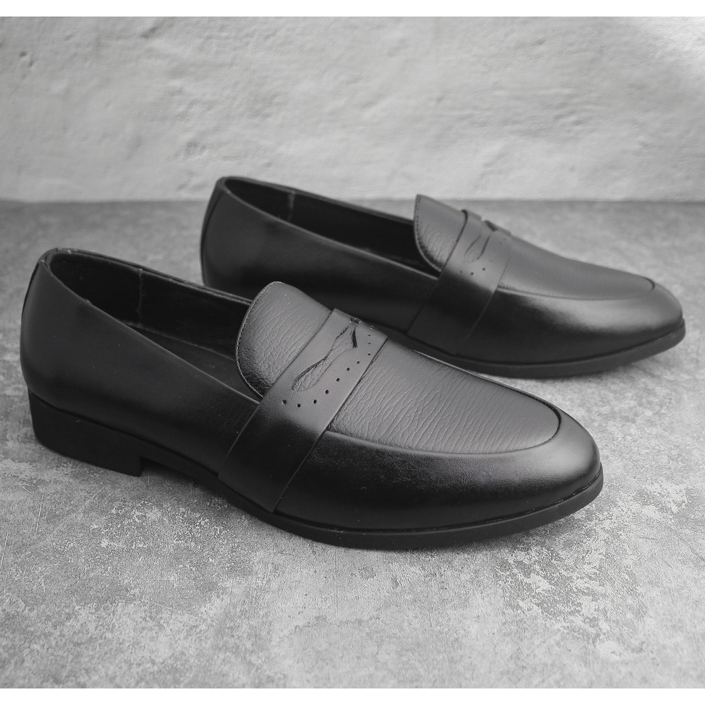 Giày lười nam da bò, giầy mọi nam màu đen thời trang chất liệu da bò thật 100%, đế cao su đúc cực bền - Mã SP: GL11
