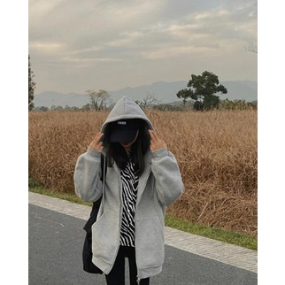 Hoodie zip nữ form rộng vải nỉ bông màu xám, đen , áo hoodie zip nữ khoác kéo khóa 2022