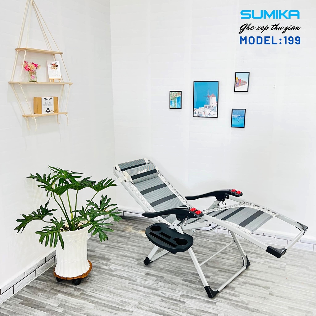 Ghế xếp thư giãn SUMIKA 199, khung thép vuông sơn tĩnh điện cao cấp, lưới vải thoáng khí, lăn tay massage